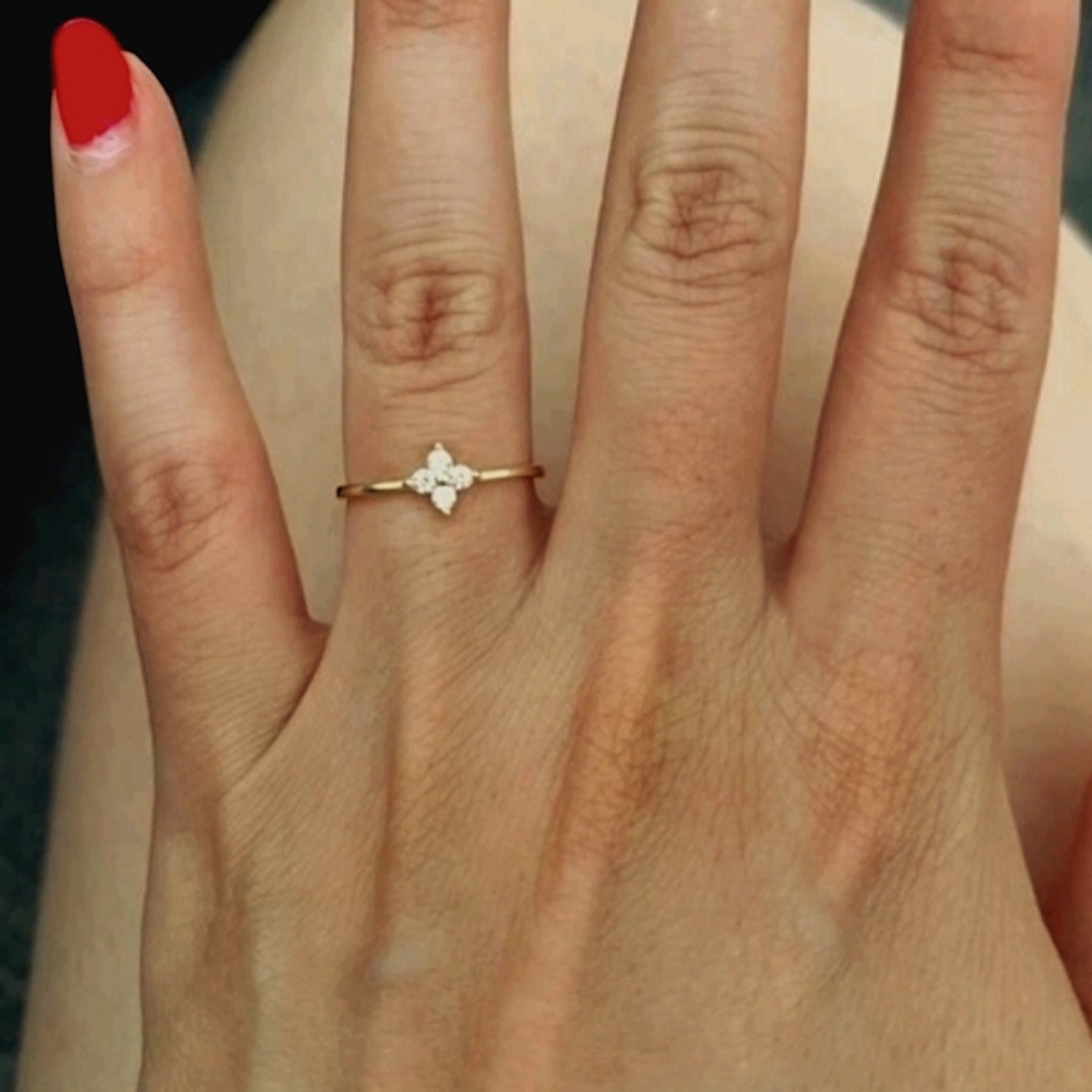 Size 7 18k gold plated .925 sterling silver zirconia clover ring; NWOT